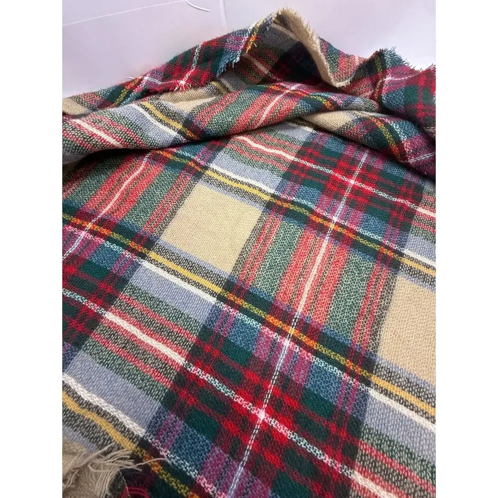 Plaid Tartan Blanket Scarf Cozy Winter Fall Wrap Shawl Fringe Boho One Size
